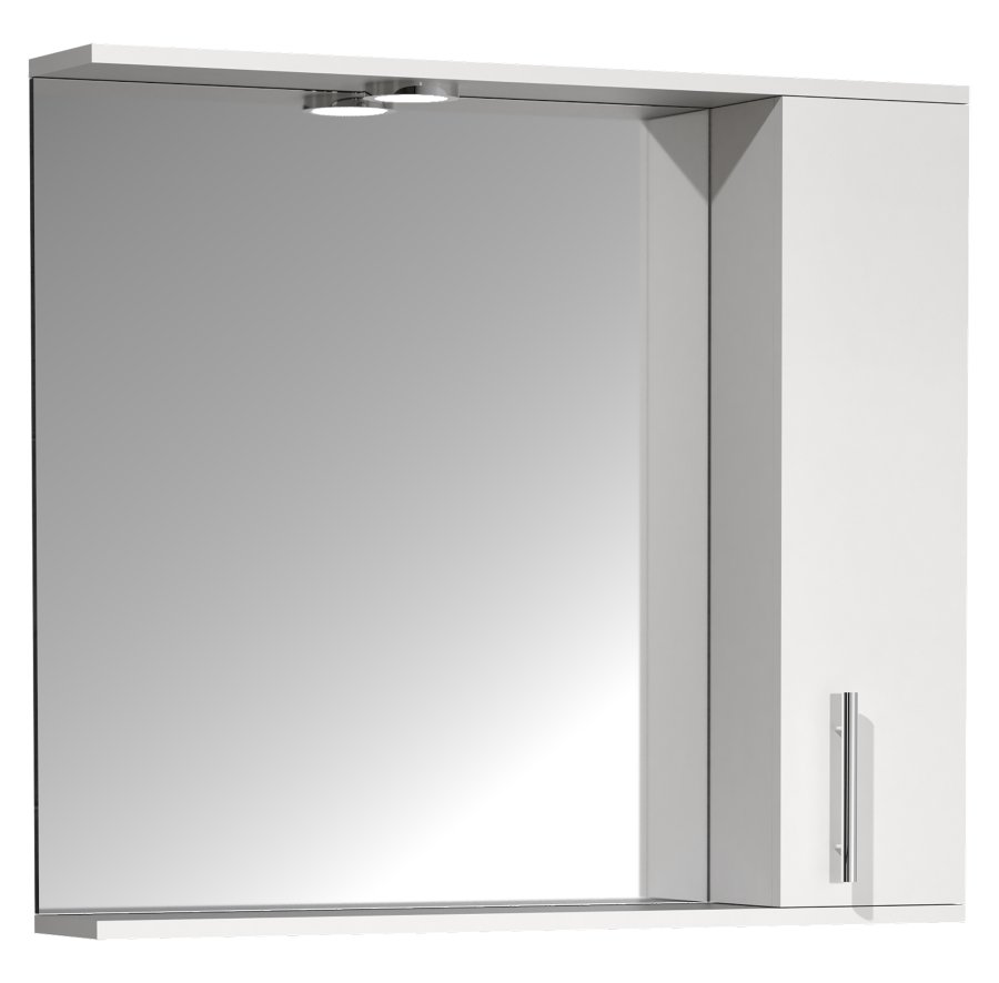 VCM NORDIC Lisalo XL Badezimmer-Spiegelschrank, mit Licht, 1 Tür, 2 Einlegeböden - Spiegelglas und weißes Holz (75cm)