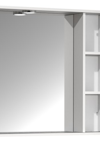 VCM NORDIC Lisalo XL Badezimmer-Spiegelschrank, mit Licht, 1 Tür, 2 Einlegeböden - Spiegelglas und weißes Holz (75cm)