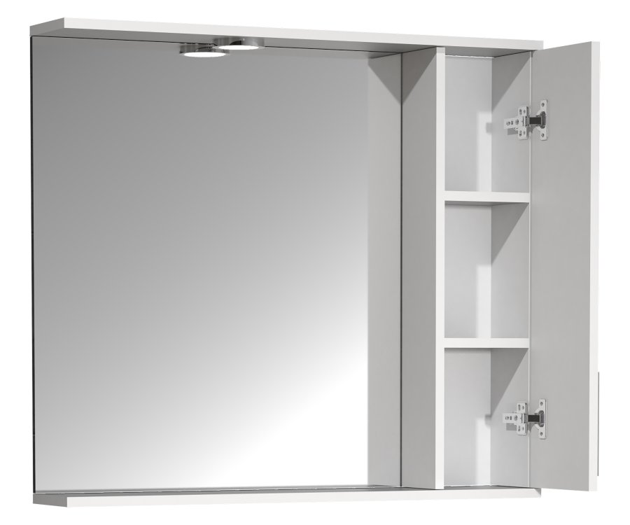 VCM NORDIC Lisalo XL Badezimmer-Spiegelschrank, mit Licht, 1 Tür, 2 Einlegeböden - Spiegelglas und weißes Holz (75cm)