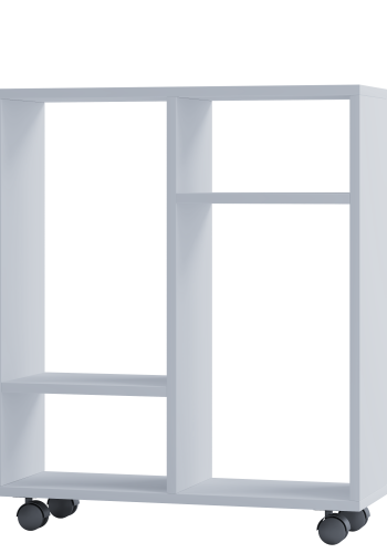 VCM NORDIC Dremala Bücherregal, mit 2 Regalen und Rädern – weißes Holz (H: 65 cm x 60 cm x 20 cm)