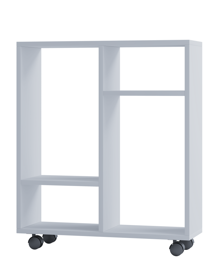 VCM NORDIC Dremala Bücherregal, mit 2 Regalen und Rädern – weißes Holz (H: 65 cm x 60 cm x 20 cm)