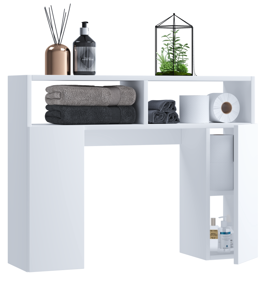 VCM NORDIC Tinoli toalett veggskap, m. 2 drer, 2 hyller, 2 pne omrder - hvitt tre