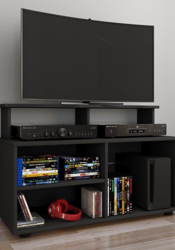 VCM NORDIC Balanisa TV-Tisch, m. 5 offenen Fächern - schwarzes Holz (90x36)