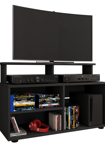 VCM NORDIC Balanisa TV-Tisch, m. 5 offenen Fächern - schwarzes Holz (90x36)