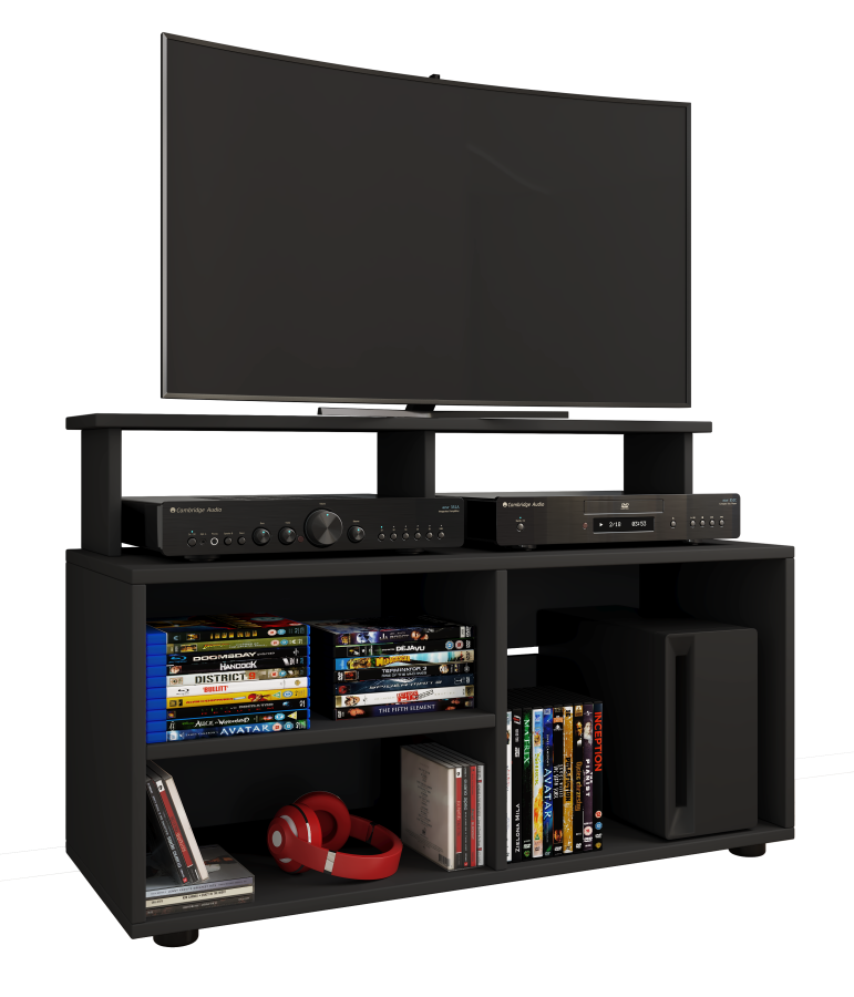 VCM NORDIC Balanisa TV-Tisch, m. 5 offenen Fächern - schwarzes Holz (90x36)