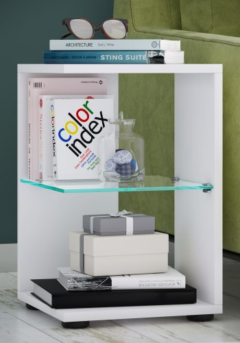 VCM NORDIC Elani Beistelltisch, m. 1 Glasablage - Holz weiß (30x30)