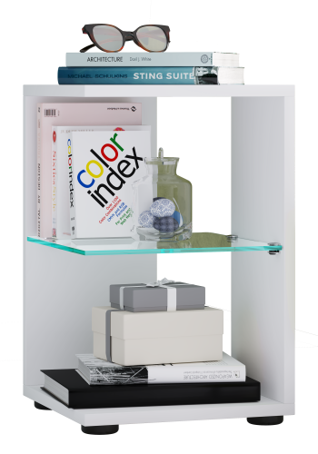 VCM NORDIC Elani Beistelltisch, m. 1 Glasablage - Holz weiß (30x30)