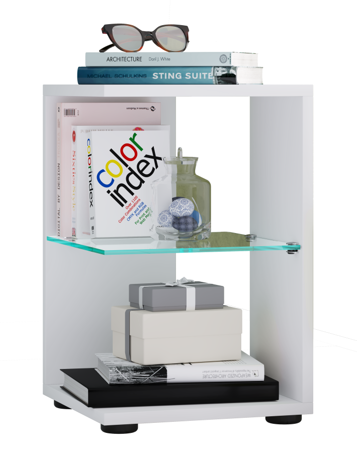 VCM NORDIC Elani Beistelltisch, m. 1 Glasablage - Holz weiß (30x30)