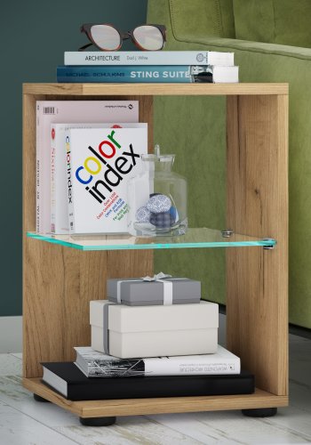 VCM NORDIC Elani Beistelltisch, m. 1 Glasablage - Naturholz (30x30)