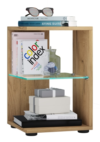 VCM NORDIC Elani Beistelltisch, m. 1 Glasablage - Naturholz (30x30)