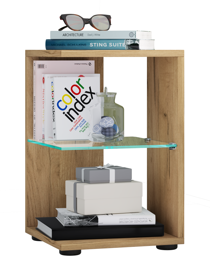 VCM NORDIC Elani Beistelltisch, m. 1 Glasablage - Naturholz (30x30)