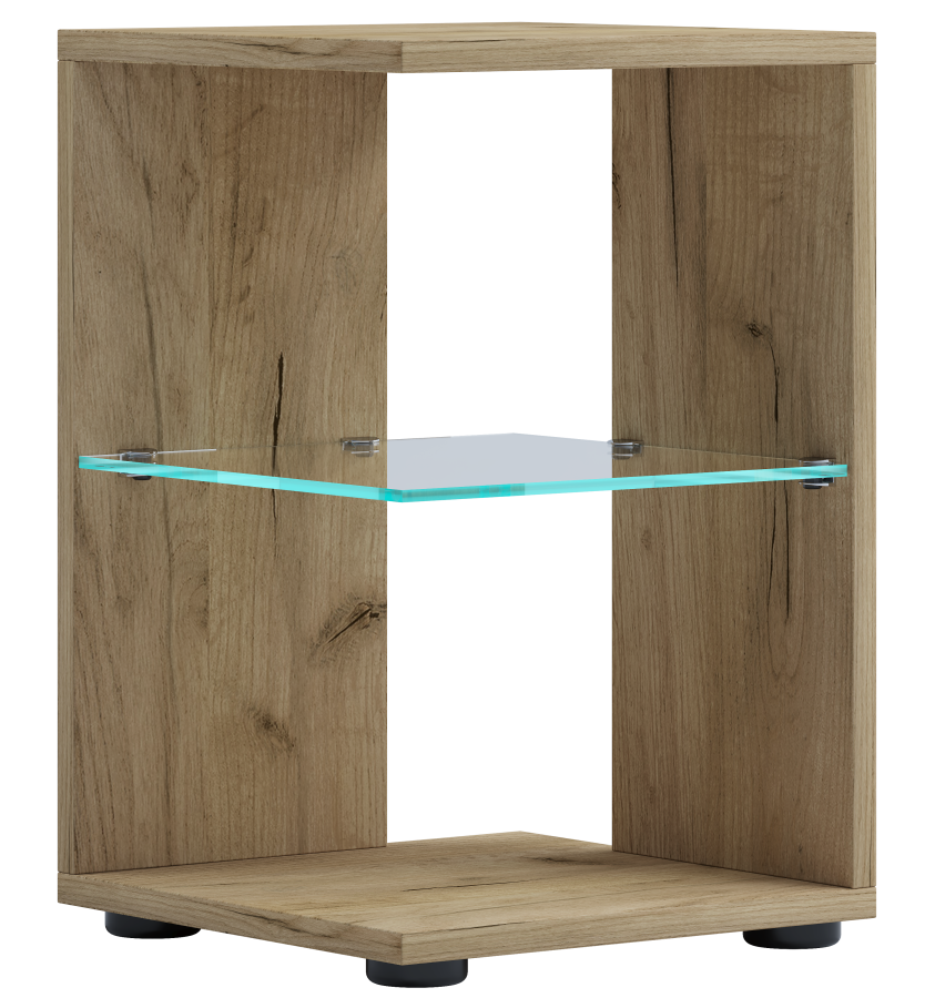 VCM NORDIC Elani Beistelltisch, m. 1 Glasablage - Naturholz (30x30)
