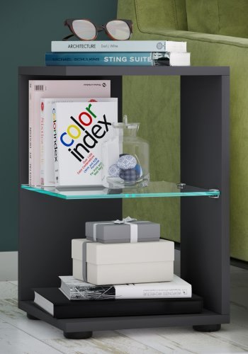 VCM NORDIC Elani Beistelltisch, m. 1 Glasablage - Holz anthrazitgrau (30x30)