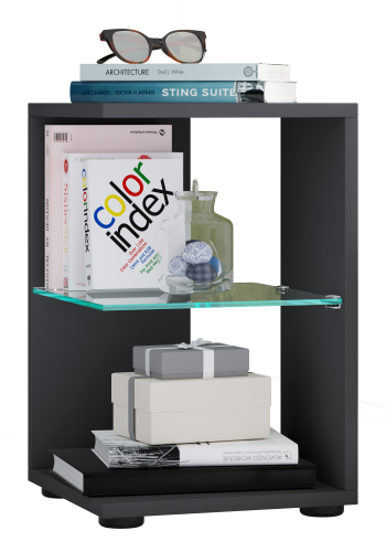 VCM NORDIC Elani Beistelltisch, m. 1 Glasablage - Holz anthrazitgrau (30x30)