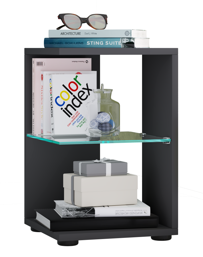 VCM NORDIC Elani Beistelltisch, m. 1 Glasablage - Holz anthrazitgrau (30x30)