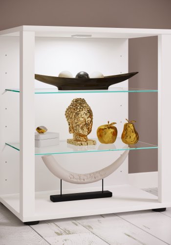 VCM NORDIC Glasol S vitrineskap, m. 2 glasshyller - hvitt tre