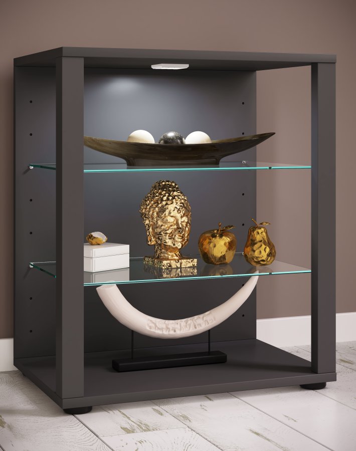 VCM NORDIC Glasol S vitrineskap, m. 2 glasshyller - antrasittgrtt tre