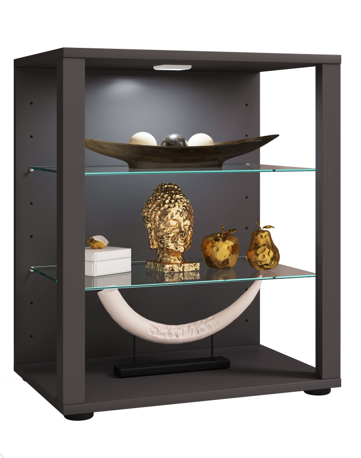 VCM NORDIC Glasol S vitrineskap, m. 2 glasshyller - antrasittgrtt tre
