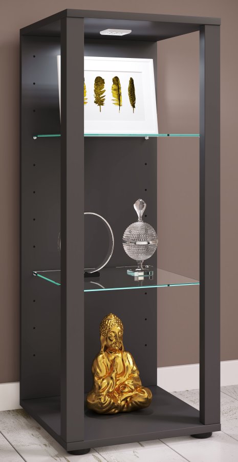 VCM NORDIC Glasol M vitrineskap, m. 2 glasshyller - antrasittgrtt tre