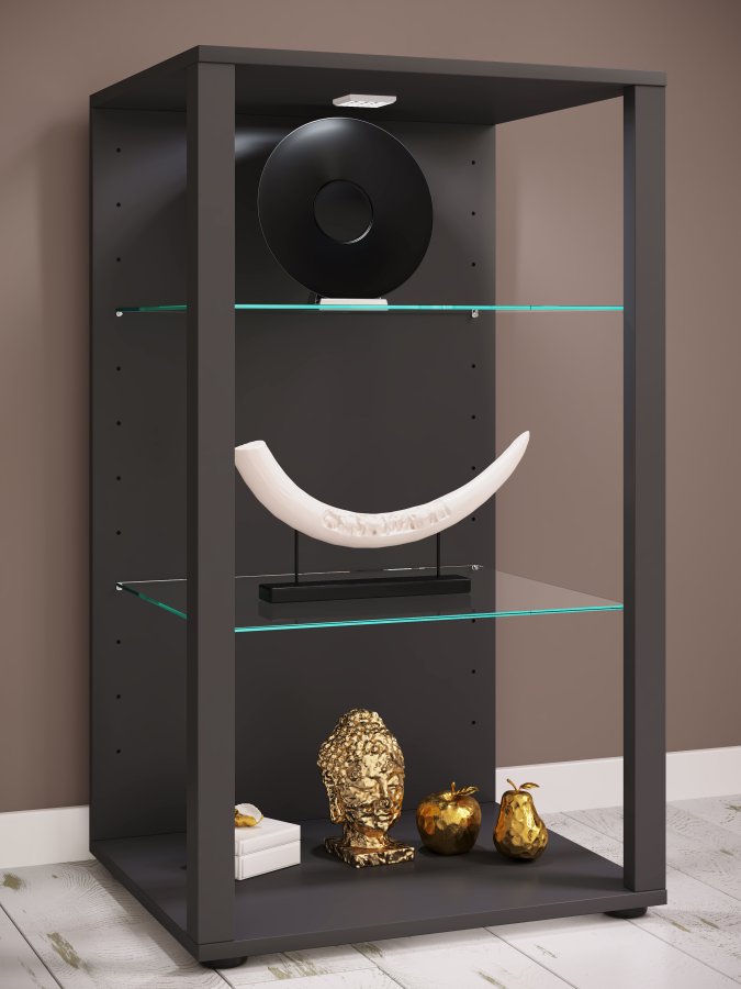 VCM NORDIC Glasol XXL vitrineskap, m. 2 glasshyller - antrasittgrtt tre