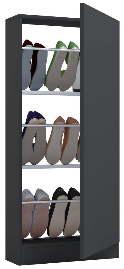 VCM NORDIC Fulisa Schuhschrank, m. 1 Tür, 2 Einlegeböden – Holz anthrazitgrau