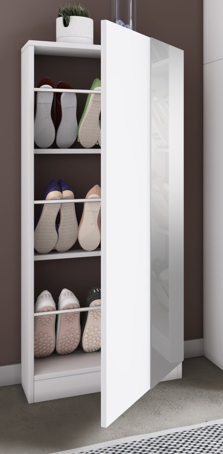 VCM NORDIC Fulisa skoskap, m. speil p dr, 2 hyller - hvitt tre