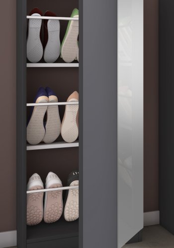 VCM NORDIC Fulisa Schuhschrank, mit Spiegel an der Tür, 2 Einlegeböden – anthrazitgraues Holz