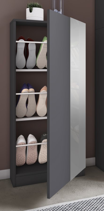 VCM NORDIC Fulisa Schuhschrank, mit Spiegel an der Tür, 2 Einlegeböden – anthrazitgraues Holz
