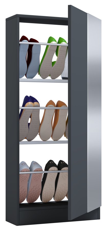 VCM NORDIC Fulisa Schuhschrank, mit Spiegel an der Tür, 2 Einlegeböden – anthrazitgraues Holz