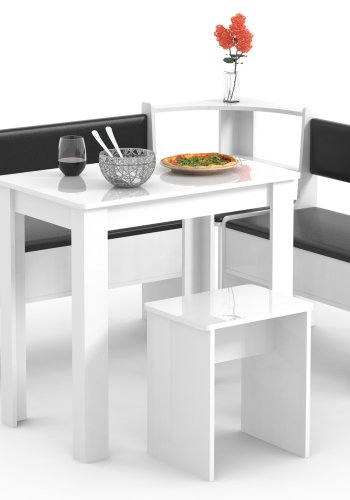 VCM NORDIC Esal Mini Eckbank-Set, mit 1 Tisch, 2 Bänken, 1 Hocker - Holz weiß