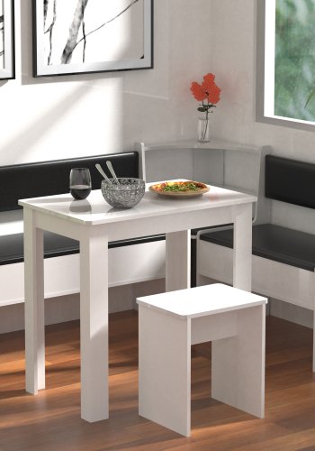 VCM NORDIC Esal Mini Eckbank-Set, mit 1 Tisch, 2 Bänken, 1 Hocker - Holz weiß