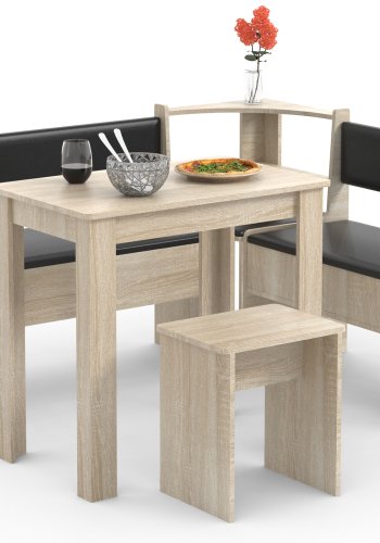 VCM NORDIC Esal Mini Eckbank-Set, m. 1 Tisch, 2 Bänken, 1 Hocker - Naturholz
