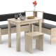 VCM NORDIC Esal Mini Eckbank-Set, m. 1 Tisch, 2 Bänken, 1 Hocker - Naturholz