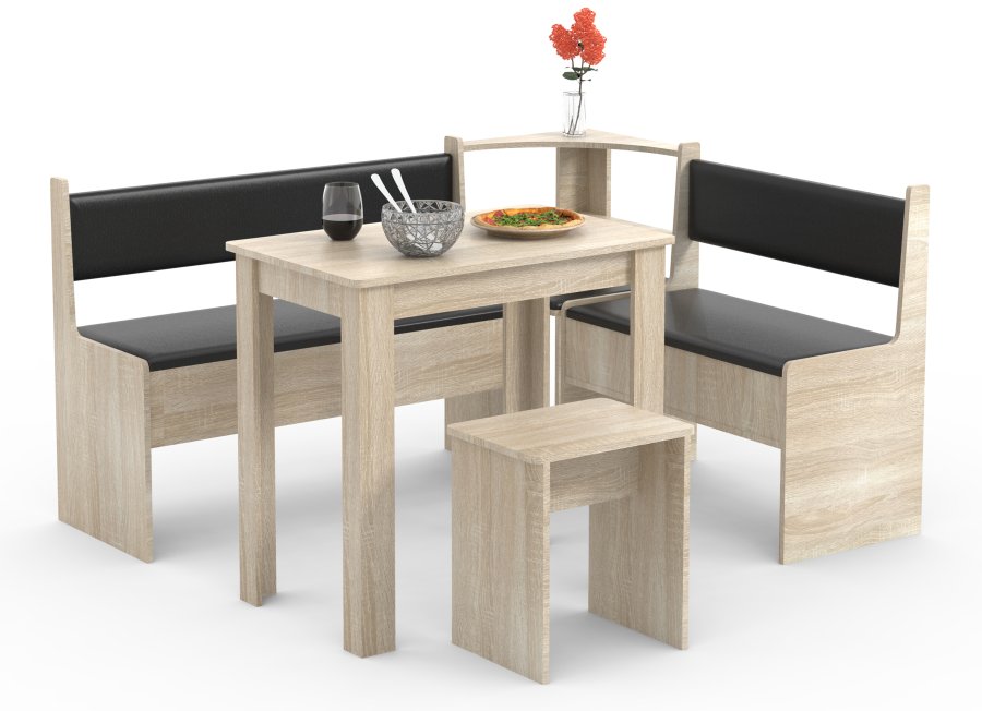 VCM NORDIC Esal Mini Eckbank-Set, m. 1 Tisch, 2 Bänken, 1 Hocker - Naturholz