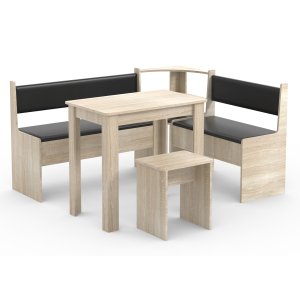 VCM NORDIC Esal Mini hörnbänkset, w. 1 bord, 2 bänkar, 1 pall - naturligt trä