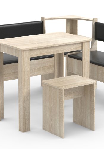 VCM NORDIC Esal Mini Eckbank-Set, m. 1 Tisch, 2 Bänken, 1 Hocker - Naturholz