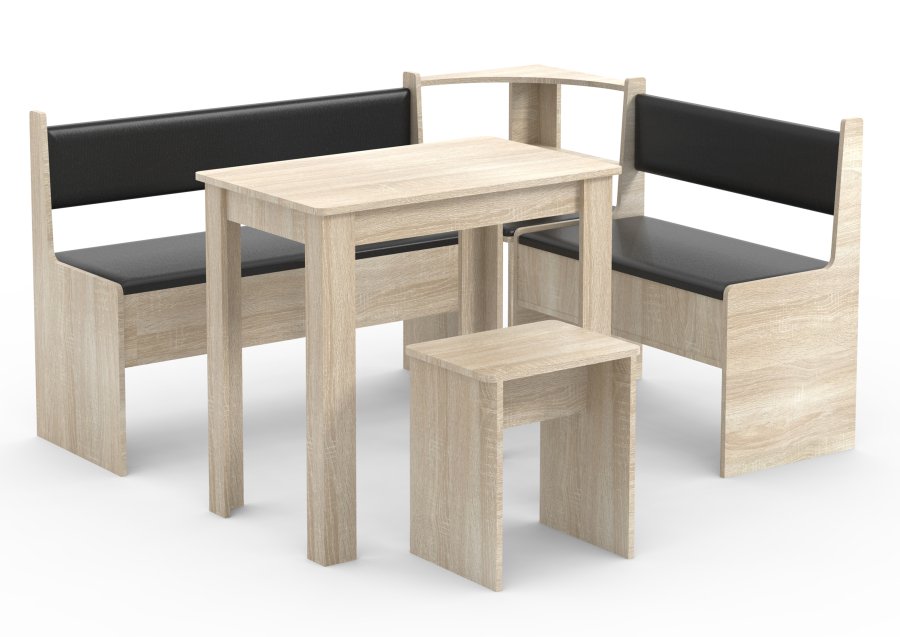 VCM NORDIC Esal Mini Eckbank-Set, m. 1 Tisch, 2 Bänken, 1 Hocker - Naturholz