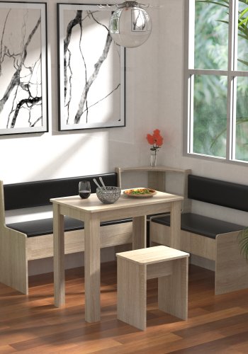 VCM NORDIC Esal Mini Eckbank-Set, m. 1 Tisch, 2 Bänken, 1 Hocker - Naturholz