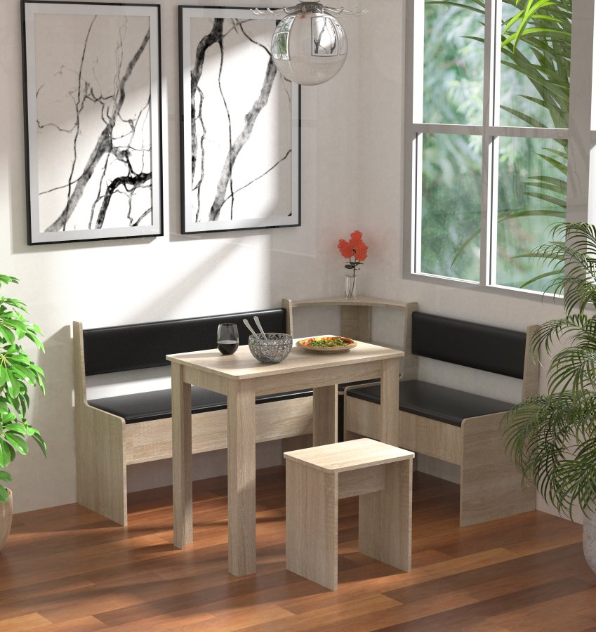 VCM NORDIC Esal Mini Eckbank-Set, m. 1 Tisch, 2 Bänken, 1 Hocker - Naturholz