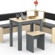 VCM NORDIC Esal Mini Eckbank-Set, m. 1 Tisch, 2 Bänke, 1 Hocker - Holz natur und anthrazitgrau