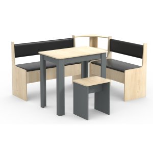 VCM NORDIC Esal Mini hörnbänkset, w. 1 bord, 2 bänkar, 1 pall - naturligt och antracitgrtt trä