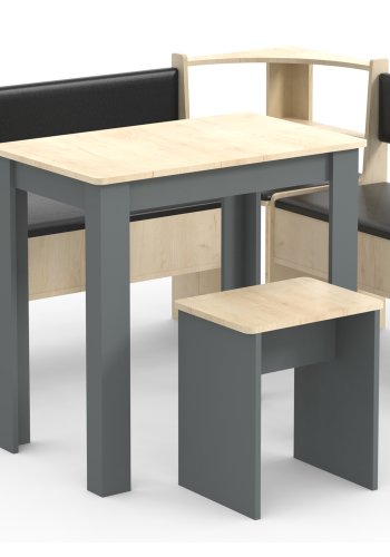 VCM NORDIC Esal Mini Eckbank-Set, m. 1 Tisch, 2 Bänke, 1 Hocker - Holz natur und anthrazitgrau