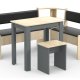 VCM NORDIC Esal Mini Eckbank-Set, m. 1 Tisch, 2 Bänke, 1 Hocker - Holz natur und anthrazitgrau
