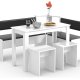 VCM NORDIC Esal Maxi Eckbank-Set, mit 1 Tisch, 2 Bänken, 2 Hockern – Holz weiß