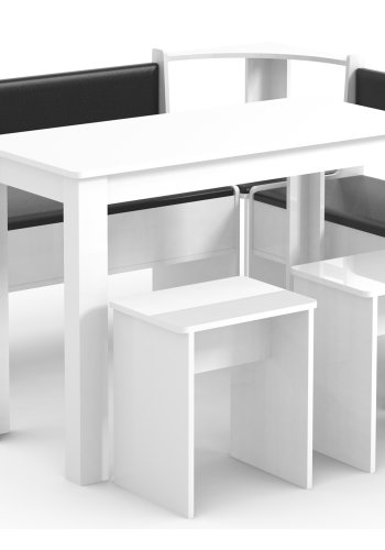 VCM NORDIC Esal Maxi Eckbank-Set, mit 1 Tisch, 2 Bänken, 2 Hockern – Holz weiß