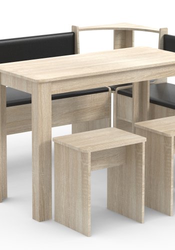 VCM NORDIC Esal Maxi Eckbank-Set, m. 1 Tisch, 2 Bänken, 2 Hockern - Naturholz