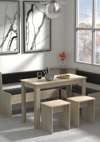 VCM NORDIC Esal Maxi Eckbank-Set, m. 1 Tisch, 2 Bänken, 2 Hockern - Naturholz