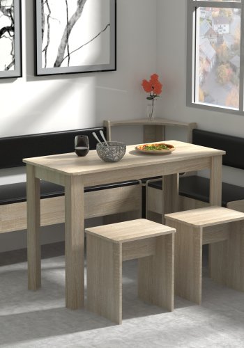 VCM NORDIC Esal Maxi Eckbank-Set, m. 1 Tisch, 2 Bänken, 2 Hockern - Naturholz