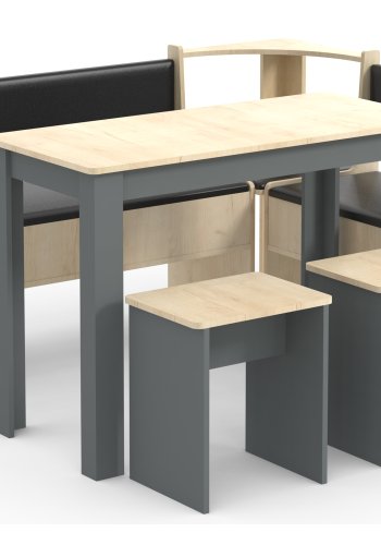 VCM NORDIC Esal Maxi Eckbank-Set, mit 1 Tisch, 2 Bänken, 2 Hockern – Naturholz und Anthrazitgrau