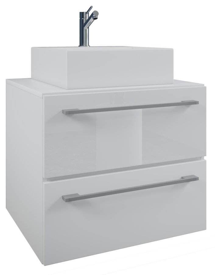 VCM NORDIC Badinos II 60 cm 2-teilige Spüle, mit Keramikwaschbecken, 2 Schubladen - Melamin weiß